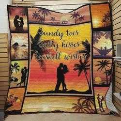 Beach Sunset Sandy Toes Salty Kisses Seashell Wishes Quilt Blanket Great Customized Blanket Gifts For Birthday Christmas Thanksgiving