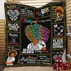 Black Nurse Nursing In My Veins Jesus In My Heart Quilt Blanket Great Customized Blanket Gifts For Birthday Christmas Thanksgiving