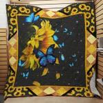 blue butterfly sunflower quilt blanket great customized gifts for birthday christmas thanksgiving