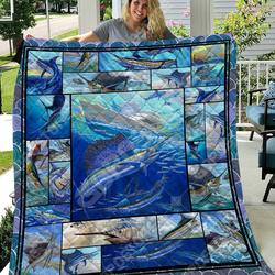Blue Marlin Fishing Art Like 3D Personalized Customized Quilt Blanket 1166
