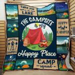 camping lake the campsite is my happy place quilt blanket great customized blanket gifts for