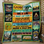 camping rules watch the sunset visit with friends be grateful for this day quilt blanket great