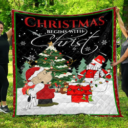 Charlie Brown & Snoopy Christmas Quilt Blanket The Snoopy Show Cartoon Bedding Set Gift Idea For Fans Tn131110
