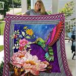 colorful humming bird and flowers quilt hne d2388338