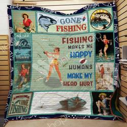 Fishing Makes Me Happy Quilt Blanket Great Customized Gifts For Birthday Christmas Thanksgiving Perfect Gifts For Fishing Lover