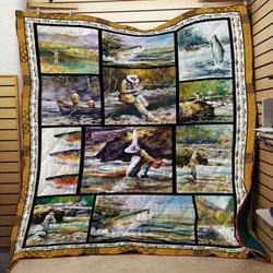 Fishing Watercolor Washable Handmade Quilt 1312-02
