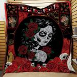 girl skull red rose quilt hlg d2390912