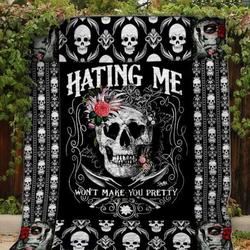 Hating Me Skull Quilt Blanket  Quilt