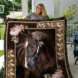 Horse With Flower Frame Quilt Blanket Great Customized Blanket Gifts For Birthday Christmas Thanksgiving