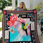 hummingbird collecting honey with flowers pattern quilt blanket great customized blanket gifts for