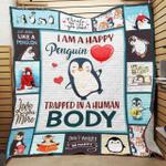 i am a happy penguin trapped in human body quilt blanket great customized blanket gifts for