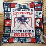 ice hockey drop like a butterfly block like a beast quilt blanket great customized blanket gifts