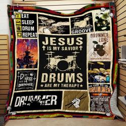 Jesus Is My Savior Drums Are My Therapy Quilt Blanket Great Customized Blanket Gifts For Birthday Christmas Thanksgiving
