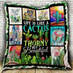 life is like a cactus thorny but beautiful quilt blanket great customized blanket gifts for