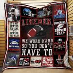 linemen we work hard so you dont have to football quilt blanket great customized blanket gifts for