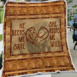 Lion Family Husband And Wife He Keeps Me Safe Quilt Blanket Great Customized Gifts For Birthday Christmas Thanksgiving Wedding ValentineS Day