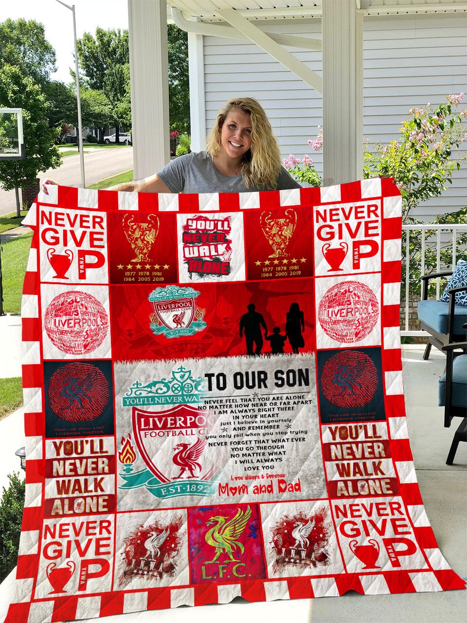Liverpool - To Our Son - Love Dad And Mom Quilt liverpool to our son love dad and mom quilt d2386983