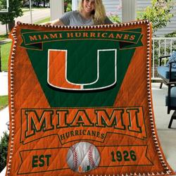 Miami Hurricanes Football Quilt Blanket Fan Made