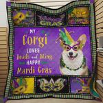my corgi loves beads and bling happy mardi gras quilt blanket great customized blanket gifts for
