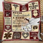 never underestimate a nurse who does all things throuh christ who strengthens me quilt blanket