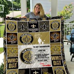 New Orleans Saints To My Grandson Love Grandpa Quilt Blanket