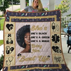 Nurse Black Girl With Afro SheS Black SheS A Queen SheS A Nurse Quilt Blanket Great Customized Gifts For Birthday Christmas Thanksgiving Perfect Gifts For Nurse And Black Daughter Girlfriend Wife