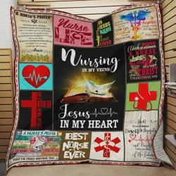 Nursing In My Veins Jesus In My Heart Quilt Blanket Great Customized Blanket Gifts For Birthday Christmas Thanksgiving