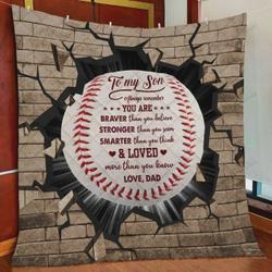 Personalized Baseball Family To My Son Quilt Blanket From Dad You Are Braver Than You Believe Baseball Quilt Blanket Great Customized Blanket Gifts For Birthday Christmas Thanksgiving FatherS Day