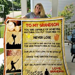 Personalized Baseball To My Grandson From Grandma You Are Capable Of Achieving Quilt Blanket Great Customized Gifts For Birthday Christmas Thanksgiving Perfect Gifts For Baseball Lover