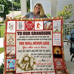 Personalized Baseball To My Grandson From Grandparents Aim For The Skies Quilt Blanket Great Customized Gifts For Birthday Christmas Thanksgiving Perfect Gifts For Baseball Lover