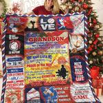 personalized baseball to my grandson quilt blanket hit hard run fast turn left great customized