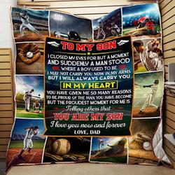 Personalized Baseball To My Son Quilt Blanket From Dad I Will Always Carry You In My Heart Great Customized Blanket Gifts For Birthday Christmas Thanksgiving