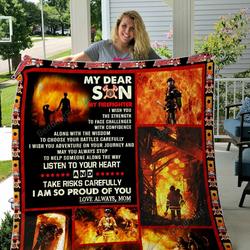 Personalized Firefighter My Dear Son From Mom I Wish You The Strength Quilt Blanket Great Customized Gifts For Birthday Christmas Thanksgiving Perfect Gifts For Firefighter Lover