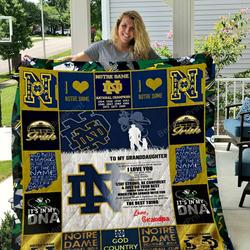 Personalized Notre Dame Fighting Irish To My Granddaughter From Grandpa And ThereS A Magic In The Sound Of Their Name Quilt Blanket Great Customized Gifts For Birthday Christmas Thanksgiving Perfect Gifts For American Football Lover