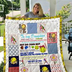 Personalized Softball To My Daughter From Mom Be Brave Be Bold Be Beautiful Quilt Blanket Great Customized Gifts For Birthday Christmas Thanksgiving Perfect Gifts For Softball Lover