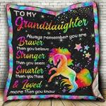 personalized unicorn to my granddaughter quilt blanket always remember you are braver than you