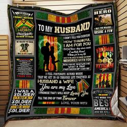 Personalized Vietnam Veteran To My Husband From Wife How Thankful I Am For You Quilt Blanket Great Customized Gifts For Birthday Christmas Thanksgiving Wedding ValentineS Day VeteranS Day