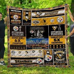 Pittsburgh Steelers And Pittsburgh Penguins Quilt Blanket Fan Made