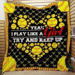 softball i play like a girl try to keep up quilt blanket great customized blanket gifts for