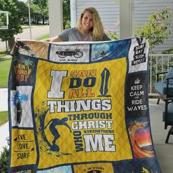 Surfing I Can Do All Things Through Christ Who Strengthens Me Quilt Blanket Great Customized Blanket Gifts For Birthday Christmas Thanksgiving