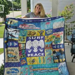 Surfing Peace Quilt Blanket Great Customized Blanket Gifts For Birthday Christmas Thanksgiving