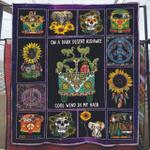 t rex on a dark desert highway cool wind in my hair hippie girl in peace symbol van quilt d2381481