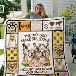 the day god made english bulldog he just sat down and smiled quilt blanket great customized blanket