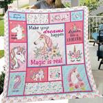 unicorn make your dream happens magic is real quilt blanket great customized blanket gifts for