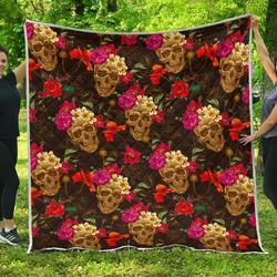 Vintage Flowers Skull Cl17100668Mdq Quilt Blanket