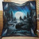 wolf howling and moon quilt blanket great customized gifts for birthday christmas thanksgiving