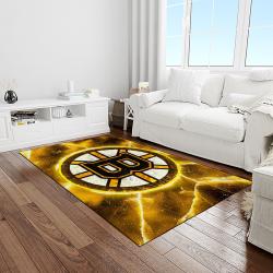nhl boston bruins hockey team logo sport carpet rectangle area rug for living room light room bb51