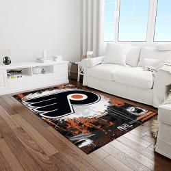 nhl philadelphia flyers hockey team logo sport carpet rectangle area rug for living room light room pf27