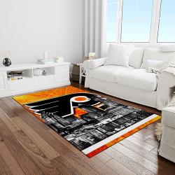 nhl philadelphia flyers hockey team logo sport carpet rectangle area rug for living room light room pf32