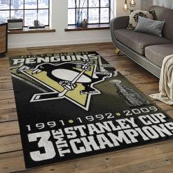 NHL Pittsburgh Penguins Hockey Team Logo Sport Carpet Rectangle Area Rug For Living Room PP01